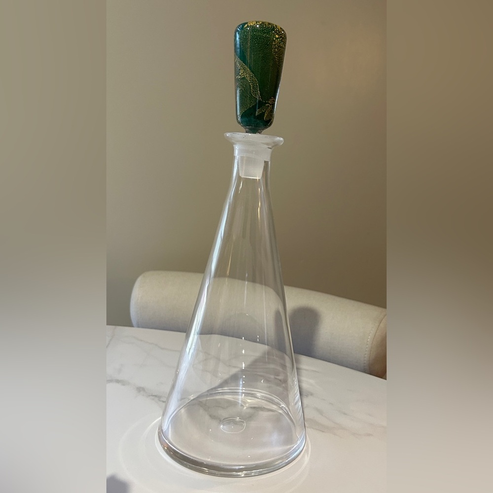 Artisan Glass Vase with Green Accent Stopper